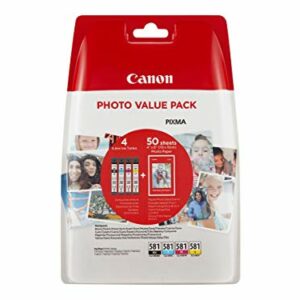 Canon CLI-581 C/M/Y/BK Photo Value Pack 4-pack - 5.6 ml - black, yellow, cyan, magenta - original - ink tank / paper kit - for PIXMA TS6251, TS6350, TS6351, TS705, TS8252, TS8350, TS8351, TS8352, TS9550, TS9551