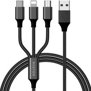 Bestor USB Type C Cable 1.2 m Multi Charging Cable 4ft 3 in 1 Nylon Braided Multiple USB Fast Charging Cable for Android, iOS and Type C Devices...